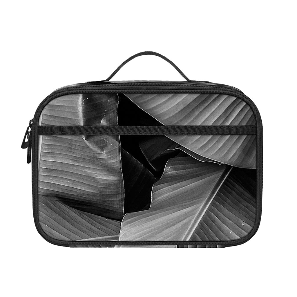 Black And White Banana Leaf Print Portable Lunch Bag