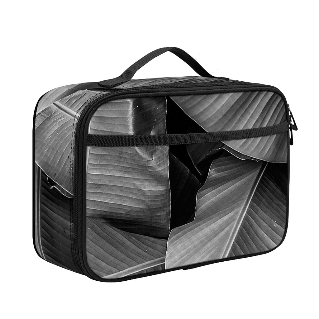 Black And White Banana Leaf Print Portable Lunch Bag
