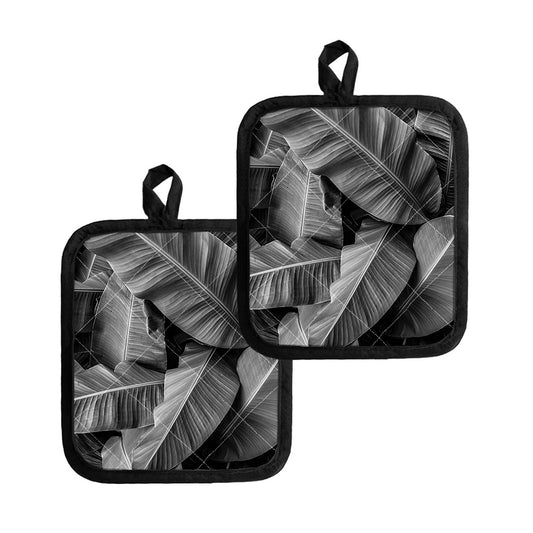 Black And White Banana Leaf Print Pot Holders