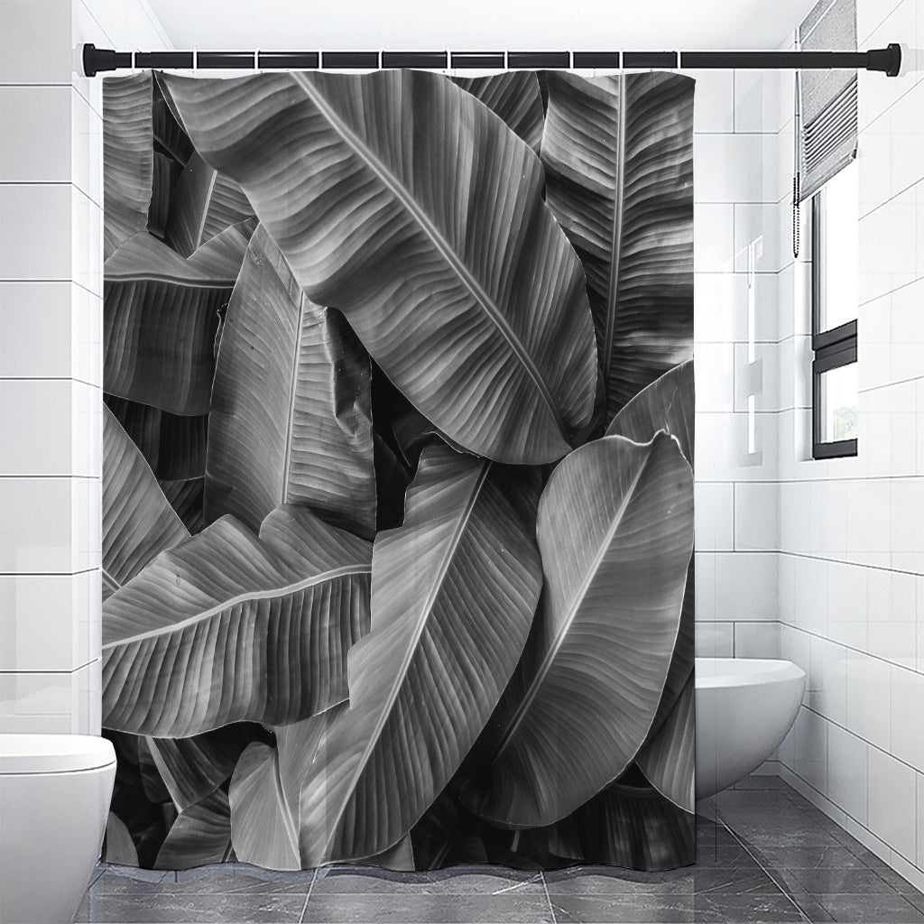 Black And White Banana Leaf Print Premium Shower Curtain