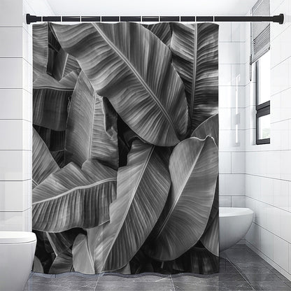 Black And White Banana Leaf Print Premium Shower Curtain