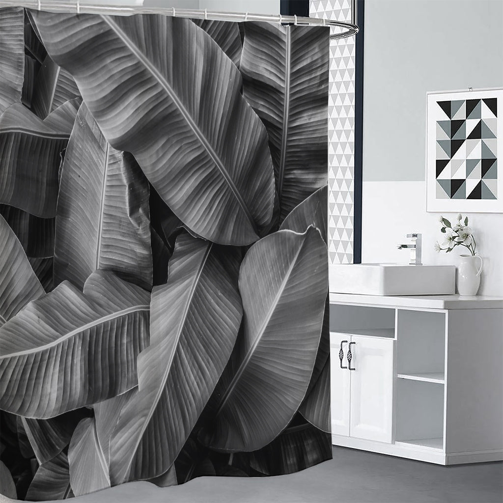 Black And White Banana Leaf Print Premium Shower Curtain