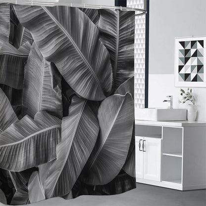 Black And White Banana Leaf Print Premium Shower Curtain