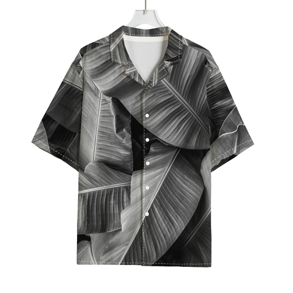 Black And White Banana Leaf Print Rayon Hawaiian Shirt
