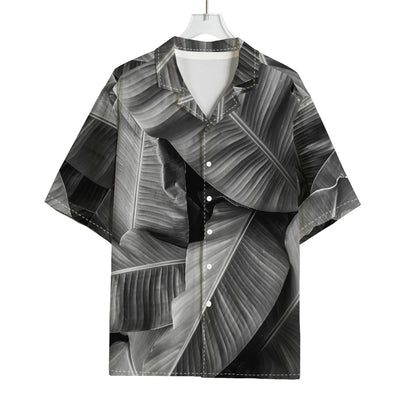 Black And White Banana Leaf Print Rayon Hawaiian Shirt