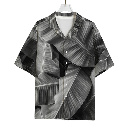 Black And White Banana Leaf Print Rayon Hawaiian Shirt