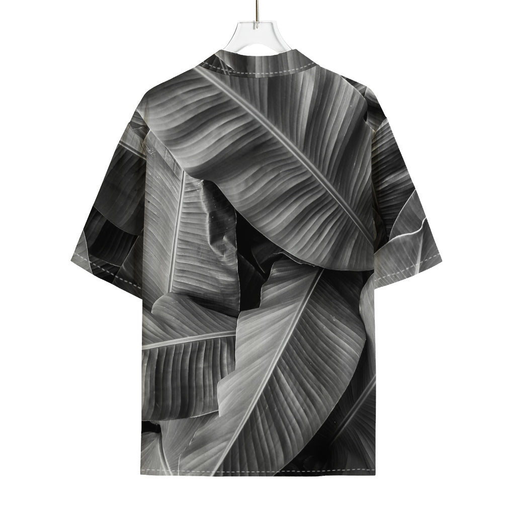 Black And White Banana Leaf Print Rayon Hawaiian Shirt