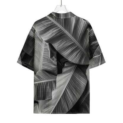 Black And White Banana Leaf Print Rayon Hawaiian Shirt