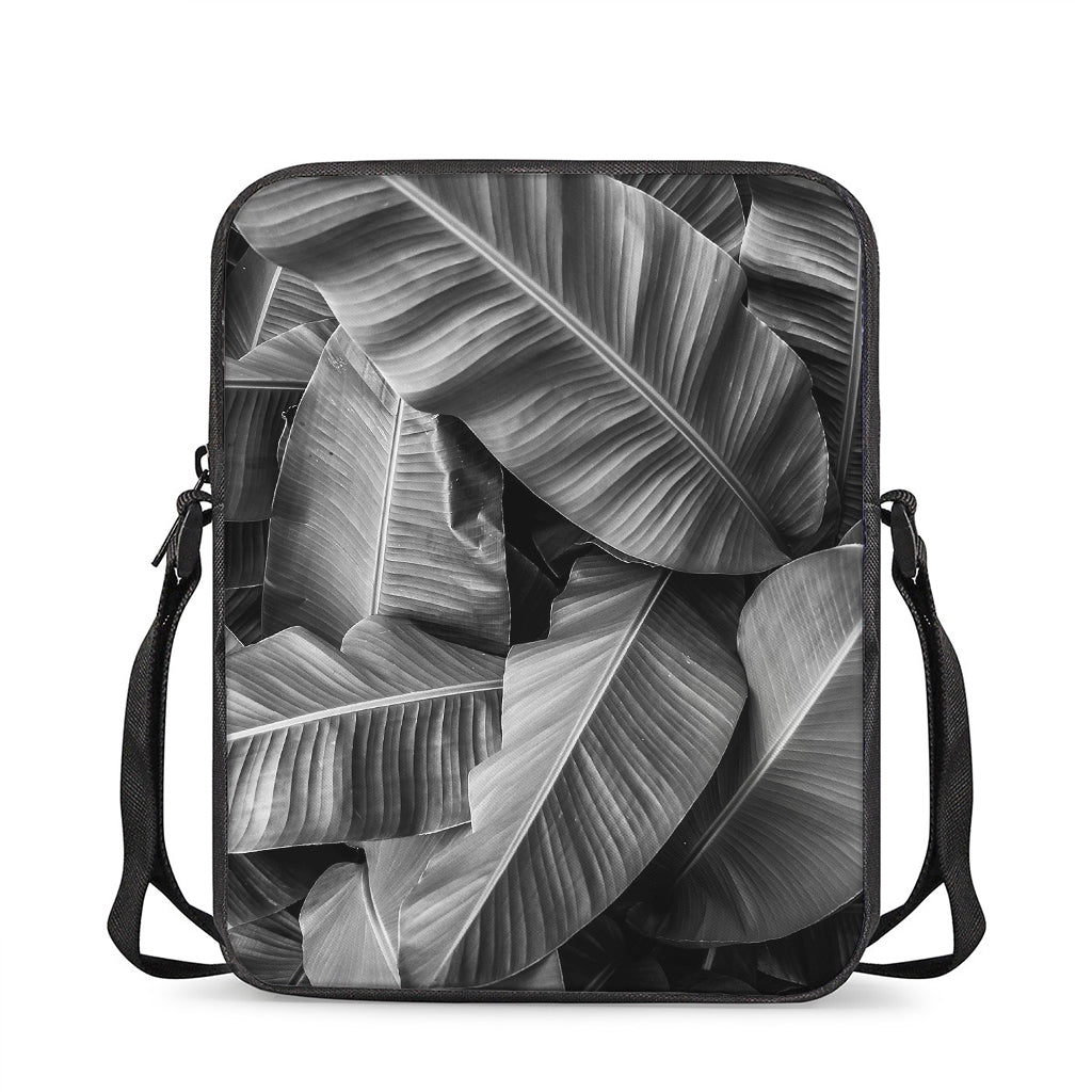 Black And White Banana Leaf Print Rectangular Crossbody Bag