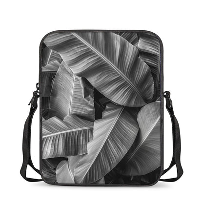 Black And White Banana Leaf Print Rectangular Crossbody Bag