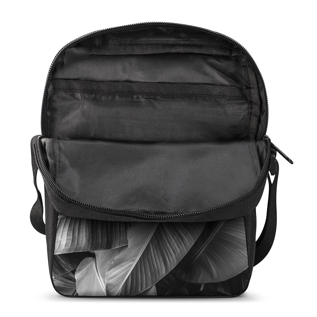 Black And White Banana Leaf Print Rectangular Crossbody Bag