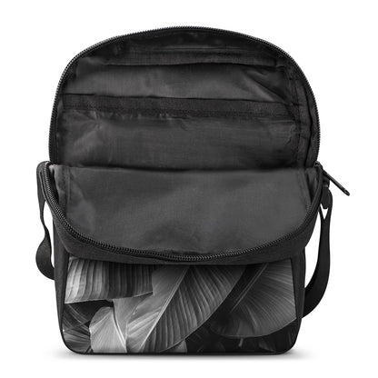 Black And White Banana Leaf Print Rectangular Crossbody Bag