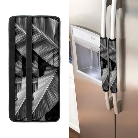 Black And White Banana Leaf Print Refrigerator Handle Covers