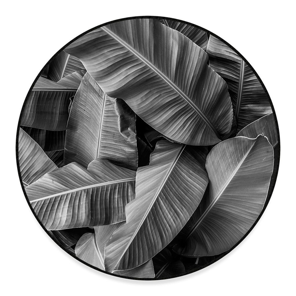 Black And White Banana Leaf Print Round Floor Mat