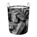 Black And White Banana Leaf Print Round Laundry Basket
