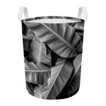 Black And White Banana Leaf Print Round Laundry Basket