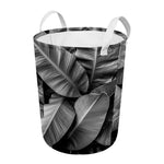 Black And White Banana Leaf Print Round Laundry Basket