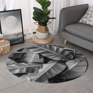 Black And White Banana Leaf Print Round Rug