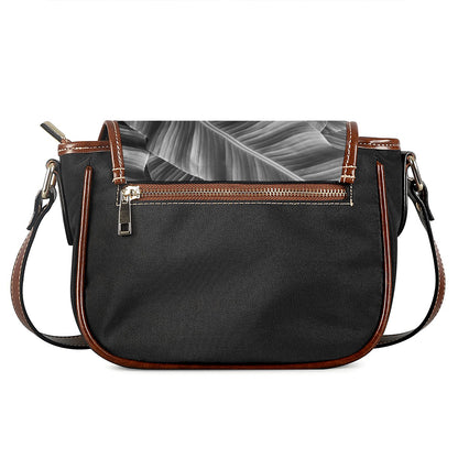 Black And White Banana Leaf Print Saddle Bag