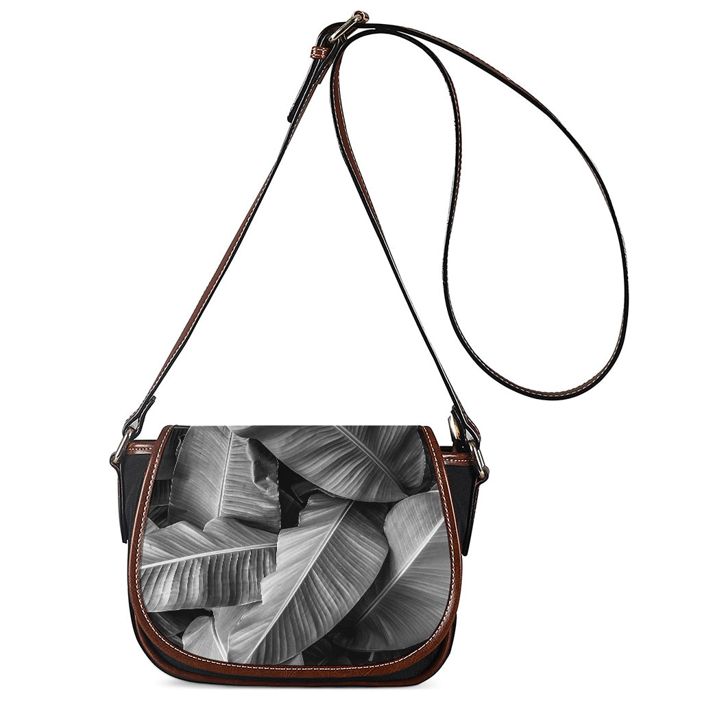 Black And White Banana Leaf Print Saddle Bag