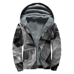 Black And White Banana Leaf Print Sherpa Lined Zip Up Hoodie