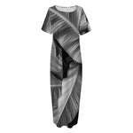 Black And White Banana Leaf Print Short Sleeve Long Nightdress