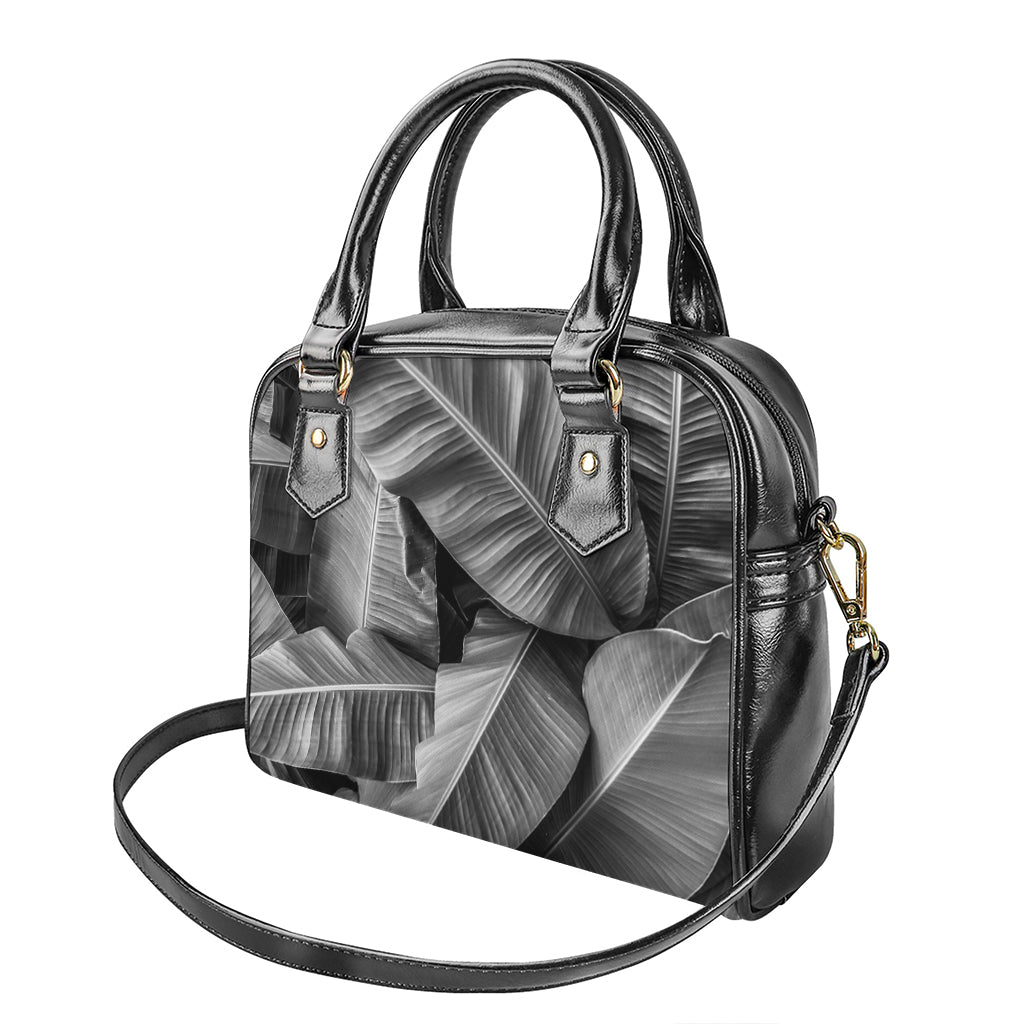 Black And White Banana Leaf Print Shoulder Handbag