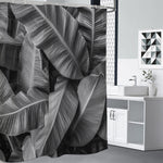 Black And White Banana Leaf Print Shower Curtain