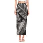 Black And White Banana Leaf Print Side Slit Maxi Skirt
