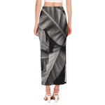Black And White Banana Leaf Print Side Slit Maxi Skirt