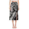 Black And White Banana Leaf Print Side Slit Midi Skirt