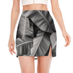 Black And White Banana Leaf Print Side Slit Mini Skirt