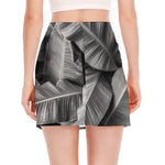 Black And White Banana Leaf Print Side Slit Mini Skirt