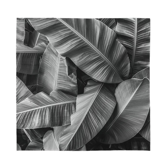 Black And White Banana Leaf Print Silk Bandana