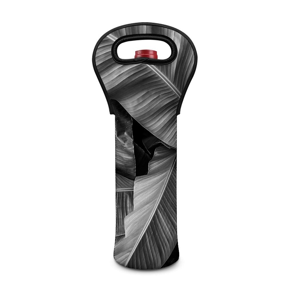 Black And White Banana Leaf Print Single Neoprene Wine Tote