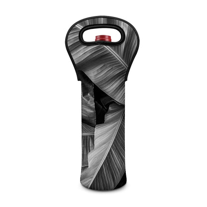 Black And White Banana Leaf Print Single Neoprene Wine Tote