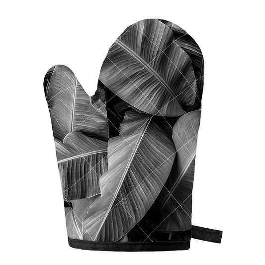 Black And White Banana Leaf Print Single Oven Mitt