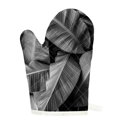 Black And White Banana Leaf Print Single Oven Mitt