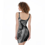 Black And White Banana Leaf Print Sleeveless Bodycon Dress