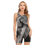 Black And White Banana Leaf Print Sleeveless One Piece Swimsuit