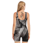 Black And White Banana Leaf Print Sleeveless One Piece Swimsuit