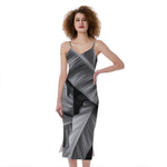 Black And White Banana Leaf Print Slim Fit Midi Cami Dress