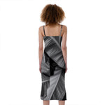 Black And White Banana Leaf Print Slim Fit Midi Cami Dress