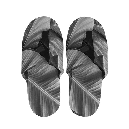 Black And White Banana Leaf Print Slippers