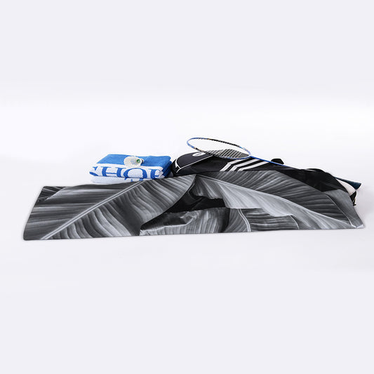 Black And White Banana Leaf Print Sports Towel