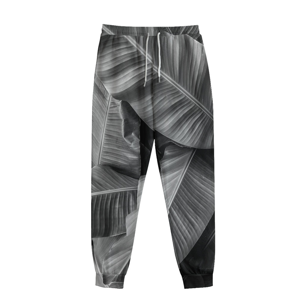 Black And White Banana Leaf Print Sweatpants