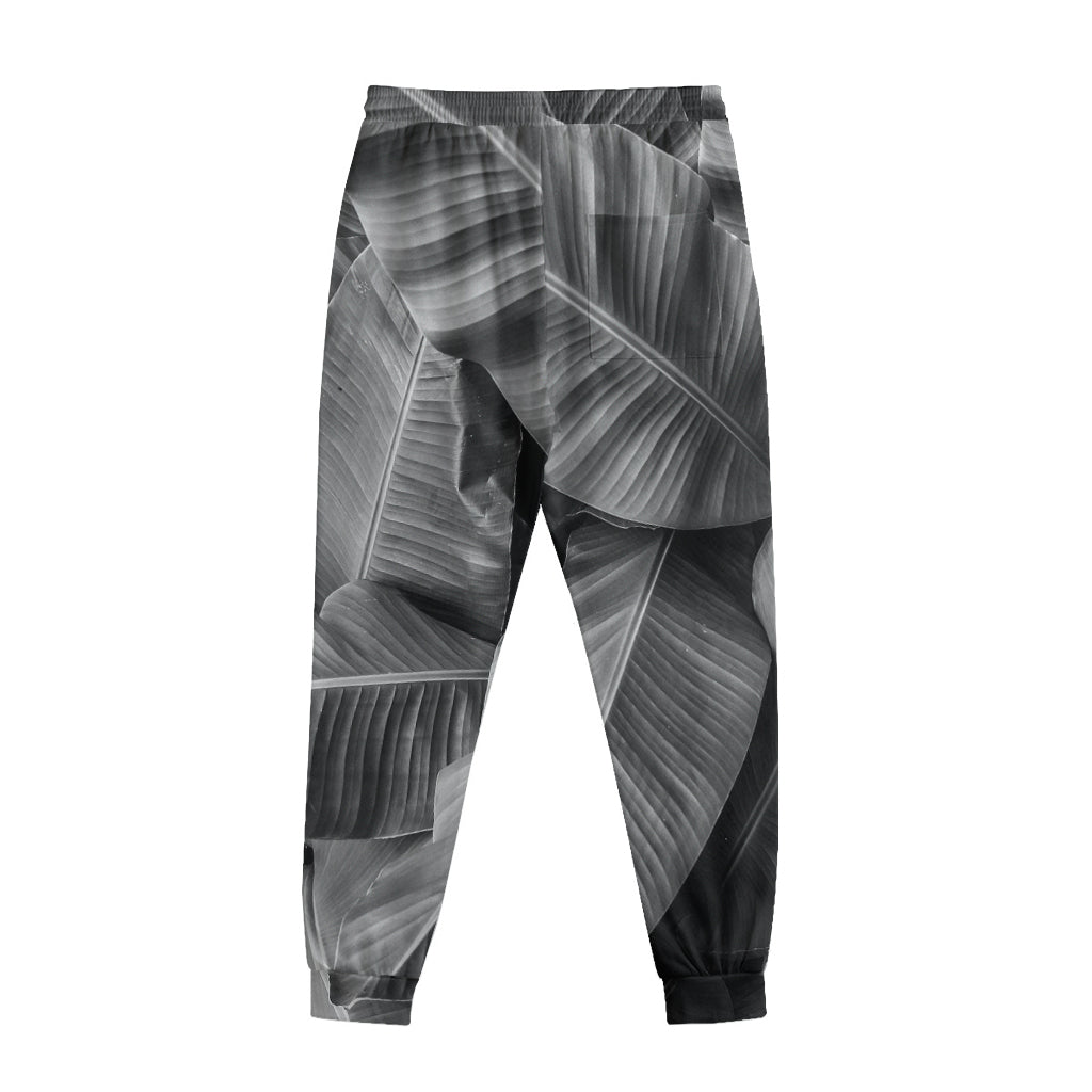 Black And White Banana Leaf Print Sweatpants