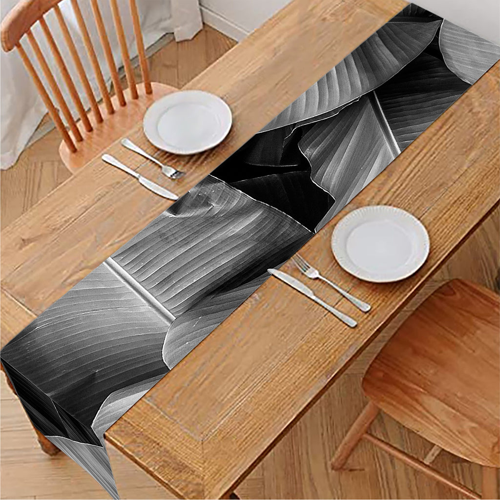 Black And White Banana Leaf Print Table Runner