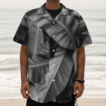 Black And White Banana Leaf Print Textured Short Sleeve Shirt