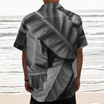 Black And White Banana Leaf Print Textured Short Sleeve Shirt